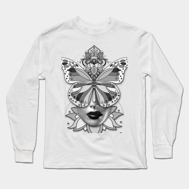 Creative Mandala Butterfly Woman Face 1 Long Sleeve T-Shirt by vidka91@yahoo.com